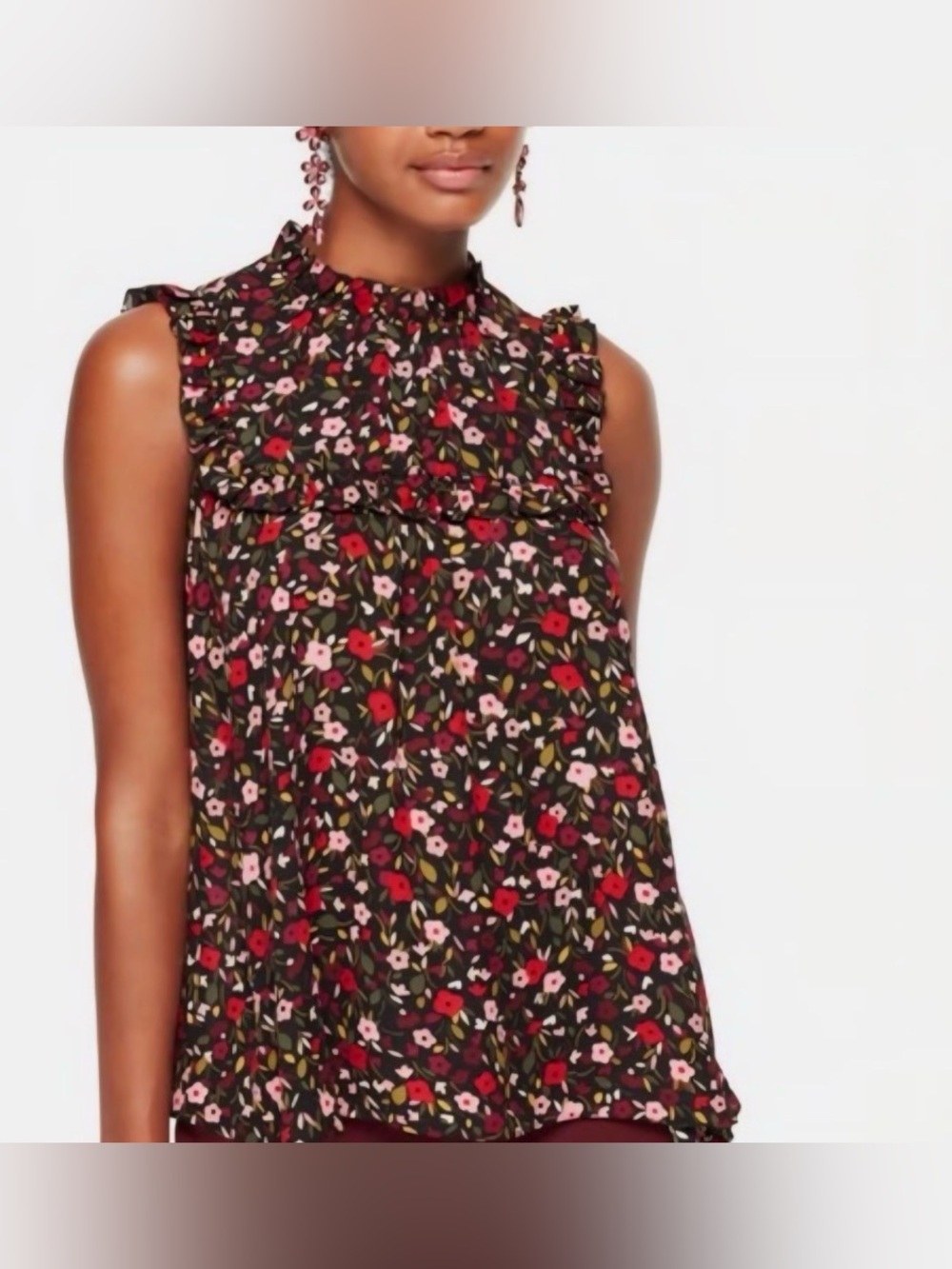Kate Spade Boho Floral Ruffle Yoke Sleeveless Blouse Top Size XS